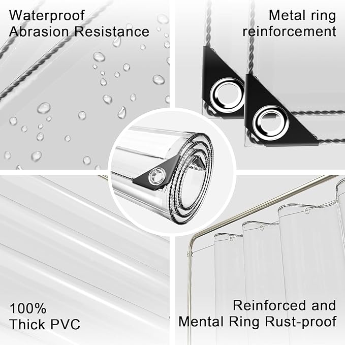 10x10ft Clear Tarp with Grommets Cover,Clear Tarpaulin Tear Waterproof Heavy Duty with Resistant PVC Vinyl Tarps,14mil Reinforced Edges Outdoor Waterproof Tarps,Greenhouse, Patio and Porch