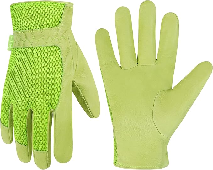 HANDLANDY Work Gloves for Women, Breathable Leather Gardening Glove for Yard Maintenance, Hand Protection with Touch Screen for Gardeners, Farmers