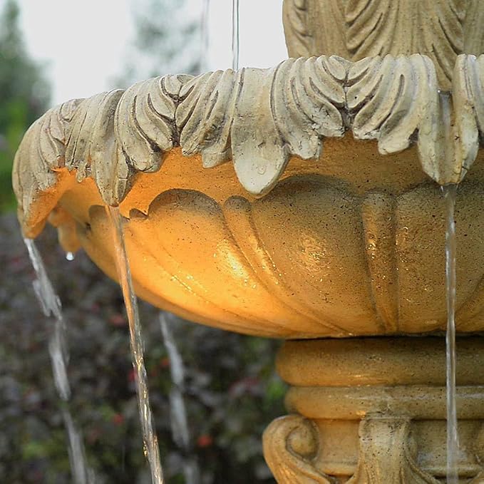 Ibiza 62" High Large Italian Outdoor Decor Sand Stone Floor Fountain with Light LED Waterfall 3-Tier Standing Basin Water Feature for Outside Garden Patio Yard Backyard Porch - John Timberland