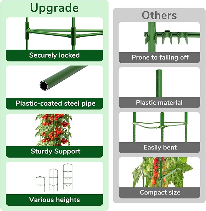 [Upgraded] ZeeDix 65 Inch Tall Tomato Cages for Garden, 4 Pack Large Plant Trellis Support Stakes for Climbing Plants, Heavy Duty Adjustable Tomatoes Cage for Pots, Raised Garden Bed Outdoor Supplies