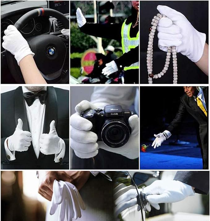 12Pairs White Cotton Gloves for Eczema and Dry Hands - Breathable Work Glove Liners - Moisturizing SPA Soft Jewelry Inspection Gloves - Stretchy Fit Cloth Gloves for Most Women