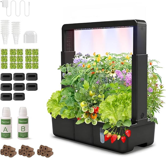 15-Pod Indoor Hydroponic Growing System with LED Grow Light, Smart Garden Kit, Adjustable Height, Auto Timer and Quiet Water Pump for Herbs