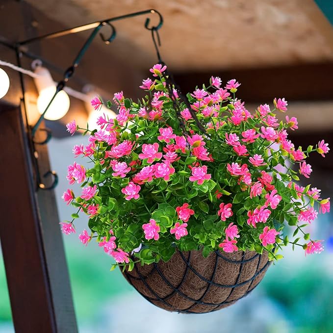 ArtBloom 12 Bundles Outdoor Artificial Flowers UV Resistant Fake Boxwood Plants, Faux Greenery for Indoor Outside Hanging Plants Garden Porch Window Box Home Wedding Farmhouse Décor (Pink)