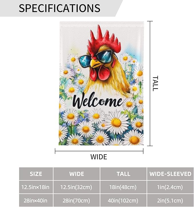 Rooster Garden Flag Vertical Double Sided Outdoor Yard Flags 12.5x18 Inch Burlap Banners for House Lawn