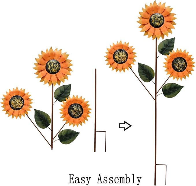 Sunflower Garden Stake Metal Flower Yard Decor Outdoor Decoration Decorative Plant Stakes Ornaments for Lawn Pathway Patio 35.4"