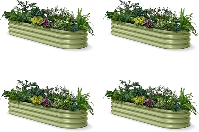 4-Pack Galvanized Raised Garden Bed 6x2x1ft - 12" Tall Metal Planter Box for Outdoor Plants, Vegetable, Herb with Durable Steel, Small Flower Bed for Balcony and Patio - Moss Green