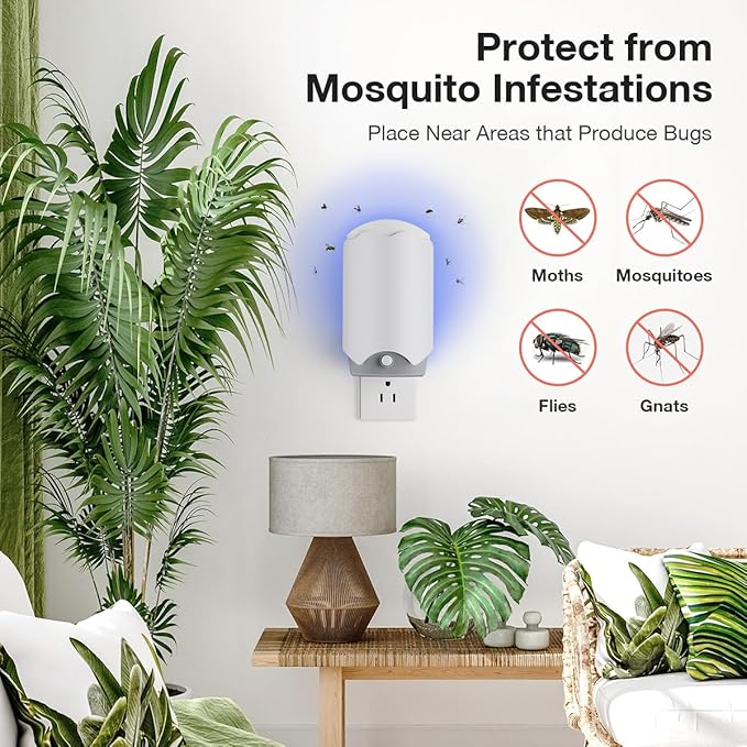 Fly Trap Indoor, 2 Plug-in Fly Catchers with 6 Refill Glue Cards, Ideal for Fruit Flies, Gnats, Mosquitoes, House Flies, Moths & Other Flying Pests – Perfect for Household Use