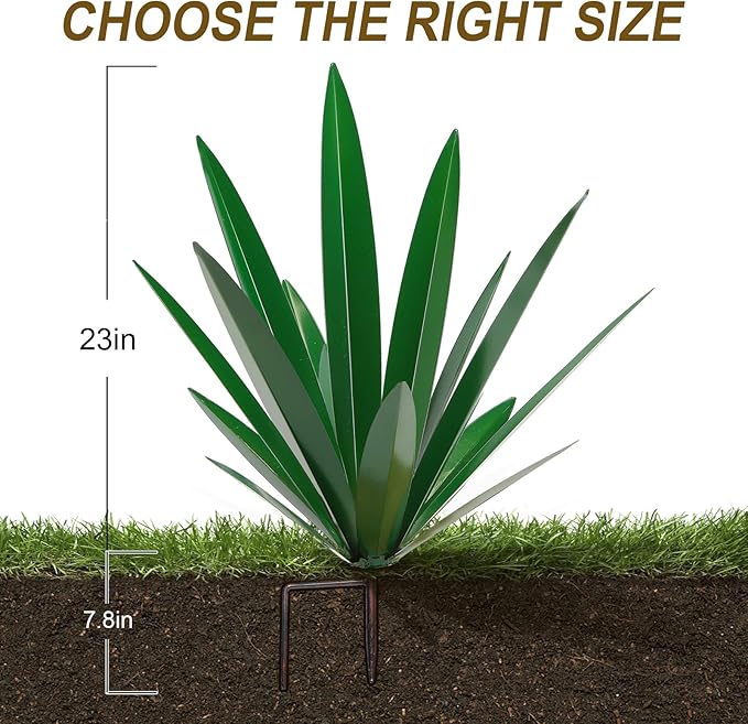Homight Large Agave Sculpture Rustic Metal Agave Plant Outdoor Interior Decoration Outdoor Lawn Decoration Yard Wooden Posts Matching Garden Suitable for Patio