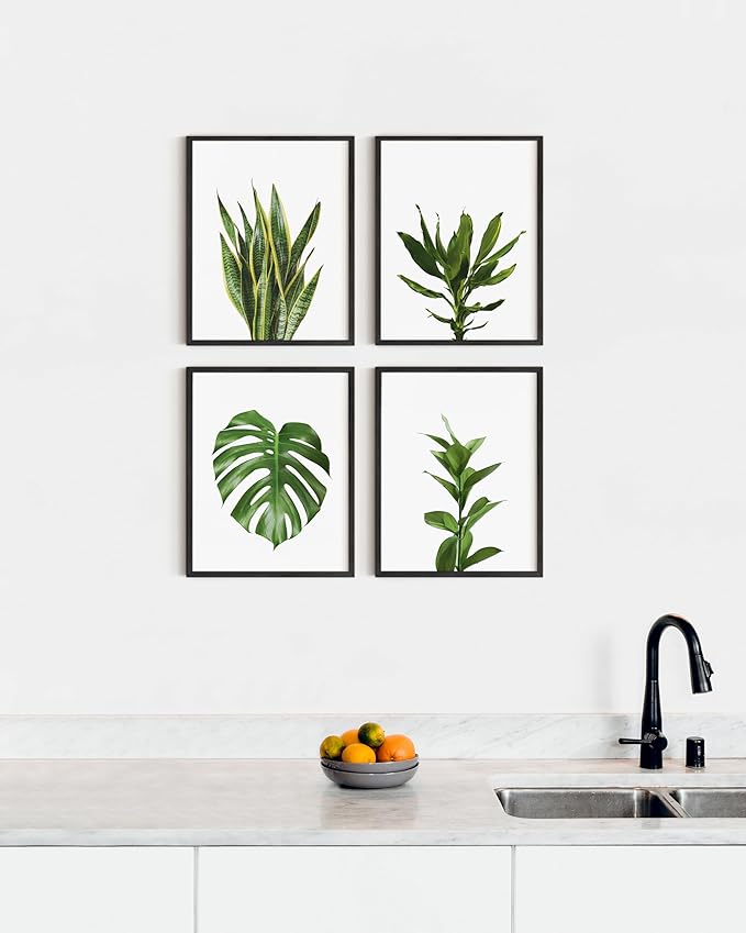 HAUS AND HUES Plant Wall Art - Set of 4 Botanical Prints, Sage Green Leaf Art, Minimalist Plant Pictures for Wall Decor (Unframed, 16x20)