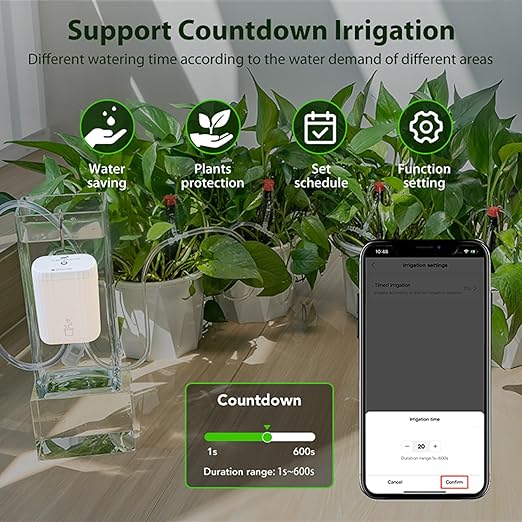 WiFi Drip Irrigation System: Automatic Watering System for Potted Plants, Smart Drip Irrigation Kits with Water Timer & App Water-Shortage Alarm, Support 10 Pots, Water Irrigation System for Garden