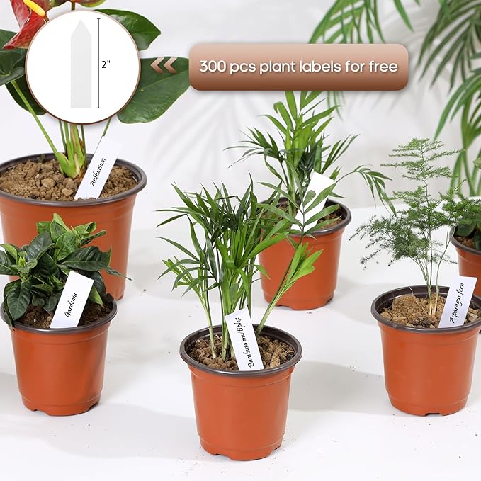 Hemikaki 300 Pack 4 Inch Plastic Nursery Pots for Plants, Small Seedling Pots Succulent Pots Flower Pots with Drainage Holes, Come with 300pcs Plant Labels