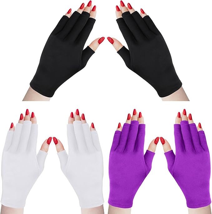 Syhood 3 Pair UV Gloves for Nail Lamp Upf50+ UV Fingerless Protection Glove for Gel Manicures Art Protect Hand from Nail Lamp