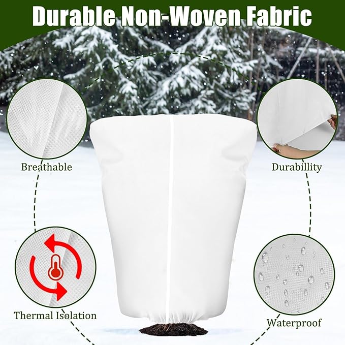 EYNDYN 4 Pcs Plant Covers Frost Protection Bag 71" x 47" Winter Reusable Plants Jacket with Drawstring Shrub Protection Wraps Bags Frost Blanket for Winter Outdoor Garden Plants