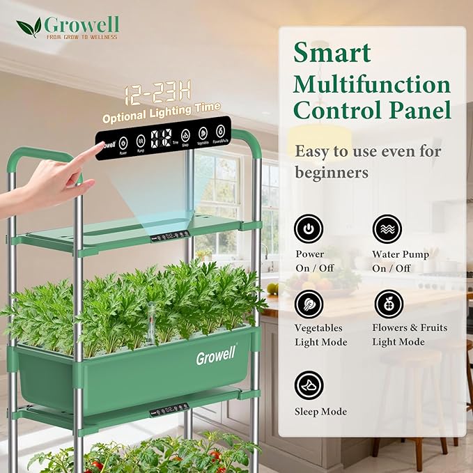 Hydroponics Growing System Kit, 54 Pods Vertical Indoor Herb Garden with Smart LED Grow Light, Auto Circulating Water Pump Each Tier, 28L Hydroponic Gardening Systems for Ideal Gifts (Green)
