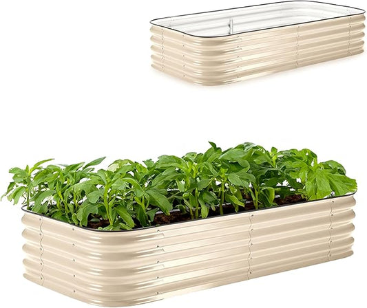 Epic Gardening 6-in-1 Modular Galvanized Raised Garden Bed Kit, 15" Food-Safe Medium Metal Planter Box, Oval Raised Garden Beds Outdoor for Vegetables, Flowers, Herbs, and Fruits - Light Clay