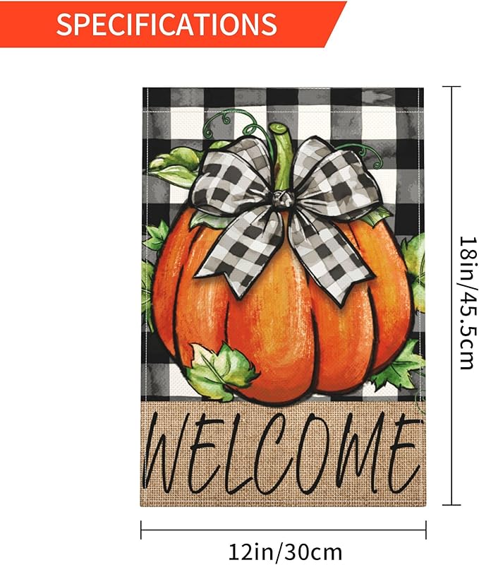 Fall Pumpkin Welcome Garden Flag 12x18 Inch Double Sided Buffalo Plaid Autumn Decor Thanksgiving Holiday Yard Flags Outdoor Decorations (Buffalo Plaid Pumpkin)