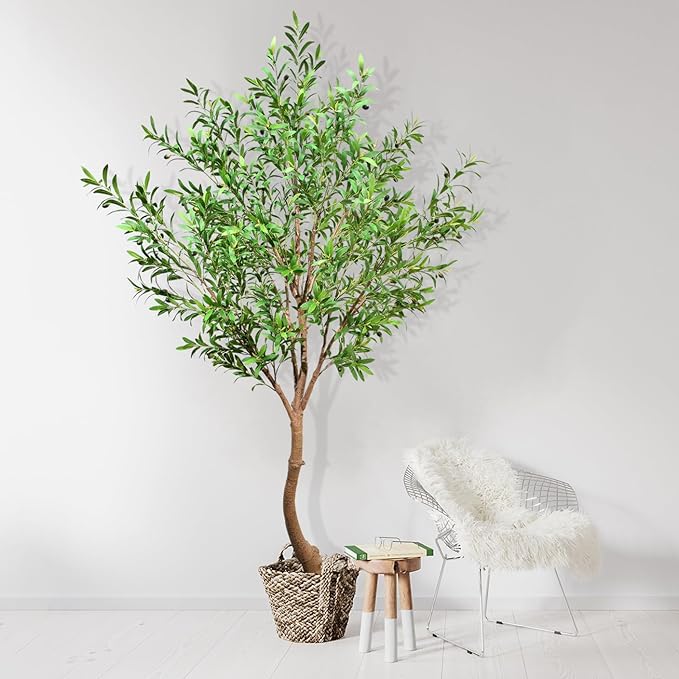 Niwellveb Fake Tree 8FT Faux Olive Tree Artificial Olive Trees Artificial Indoor Realistic Potted Silk Indoor Large Fruit for Home Offices, Living Rooms, Bedrooms, Stairs and Foyer Decor