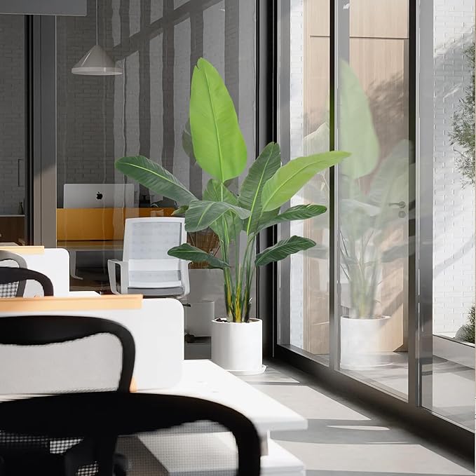 Bird of Paradise Plant Artificial 5ft,Faux Plants Indoor with White Planter,Fake Tree with Lifelike Leaves,The Perfect Indoor Silk Floor Plant for Home、Hallway and Office Decor