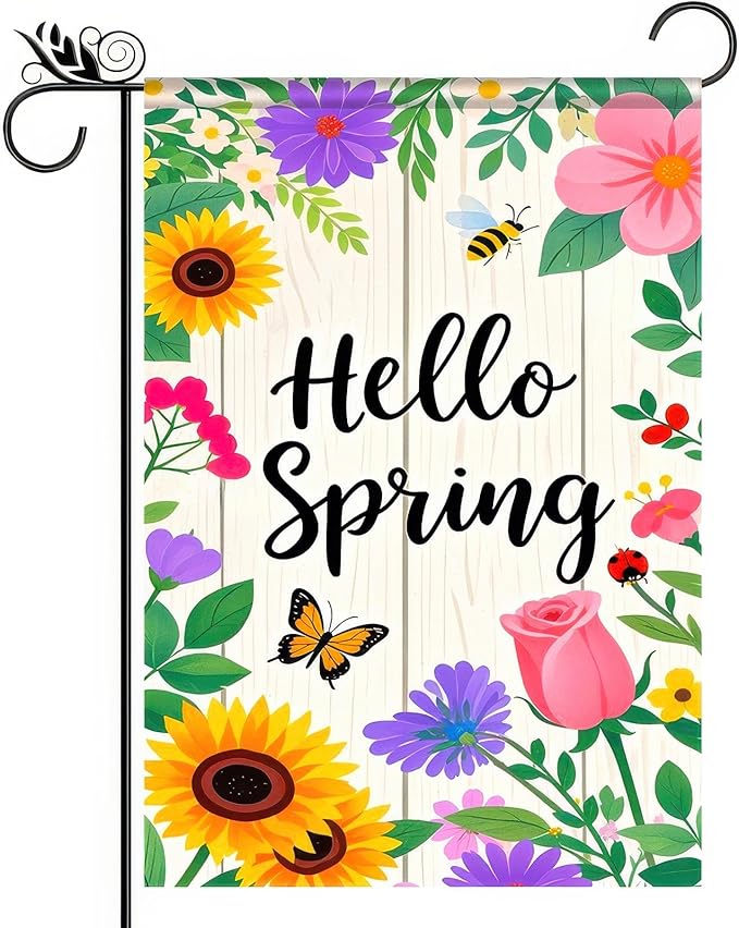 Hello Spring Garden Flag 12x18 Inch Floral Welcome Garden Flag Spring Yard Banner for Outdoor Porch Patio Lawn Springtime Farmhouse Outdoor Decor Seasonal Garden Flags