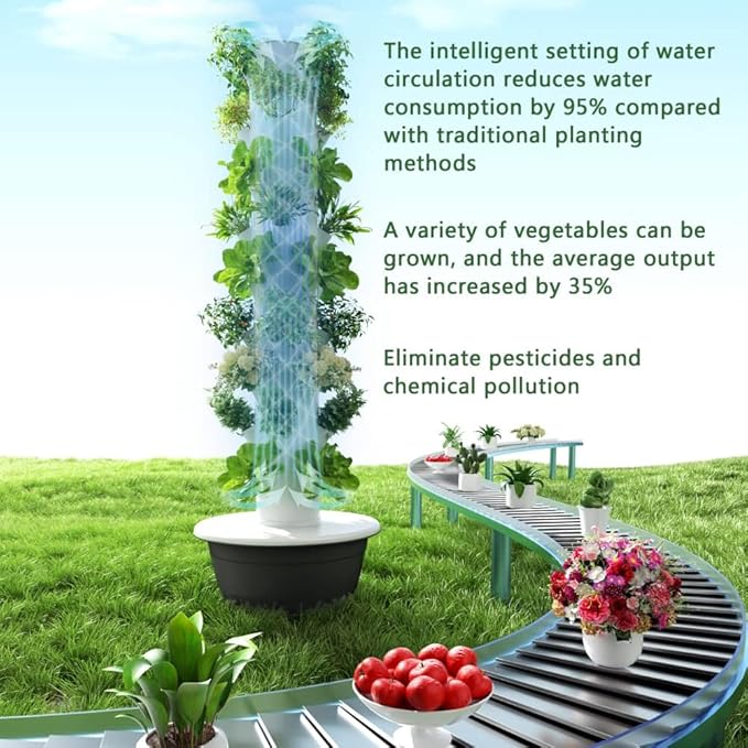 GRETEGO G&GO Hydroponics Growing System Kit, Aero Gardening System, Hydroponic Tower|28 Net Pots for Tomato, Green Salad, Strawberry Tower in Your Indoor Vegetable Garden