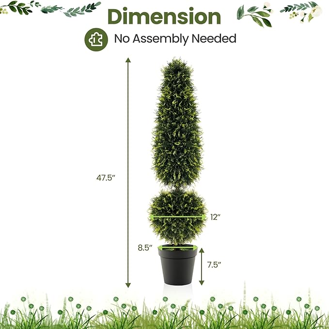 Goplus 4FT Artificial Cedar Topiary Trees for Outdoors, Faux Potted Plants Cypress Trees with Natural Vines, Cement Pot, Fake Evergreen Artificial Topiary for Indoor Home Front Porch Decor