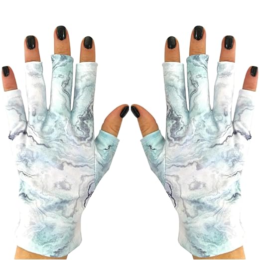 ManiGlovz -The Original Dermatologist Recommended UPF 50+ UV Protective Manicure and Sunblock Fingerless Gloves, Sun Protection, Driving and Gel Manicure Gloves in Blue Marble