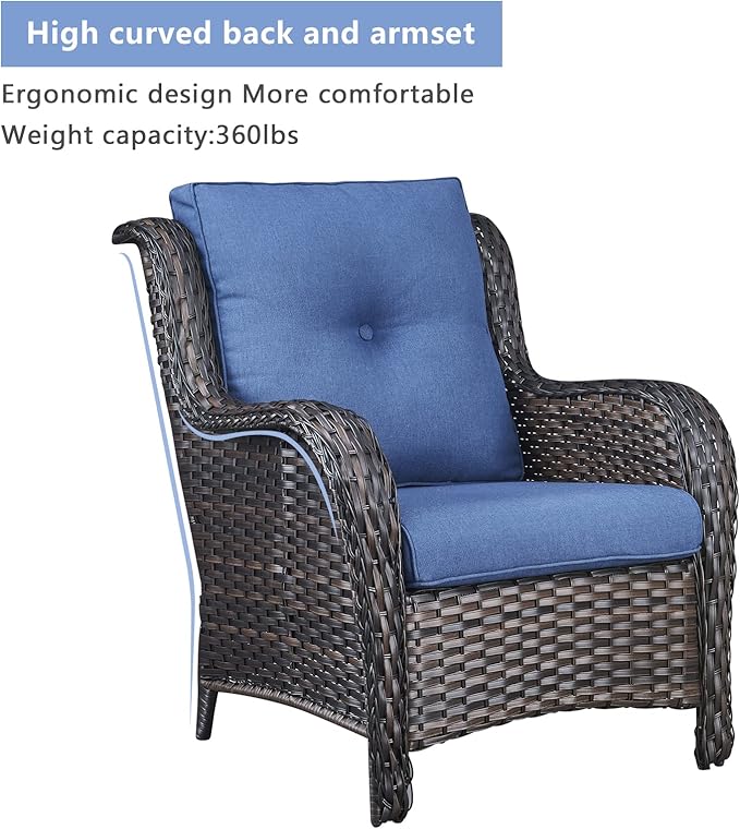 HUMMUH Outdoor Furniture 4 Pieces Patio Furniture Set Wicker Outdoor Sectional Sofa with 2 Patio Chairs,Coffee Table(Grey/Blue)