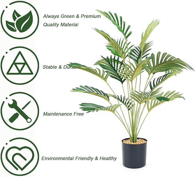 iAngeTou 2Pcs 28" Artificial Palm Trees in Pot - Faux Areca Plants for Indoor & Outdoor Decor, Perfect for Home, Office, Living Room, Kitchen, Balcony | Ideal Housewarming Gift
