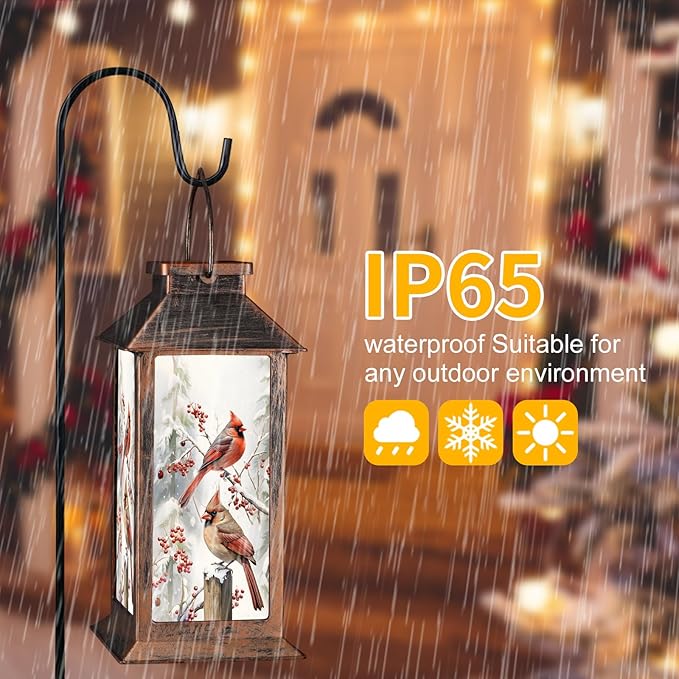 Solar Lanterns with Cardinal Theme Outdoor Waterproof Decorative Lights for Garden Birthday Gifts for Women, Mom, and Grandma Solar LED Hanging Lights for Yard, Patio, Lawn, and Porch(Snow Scene)