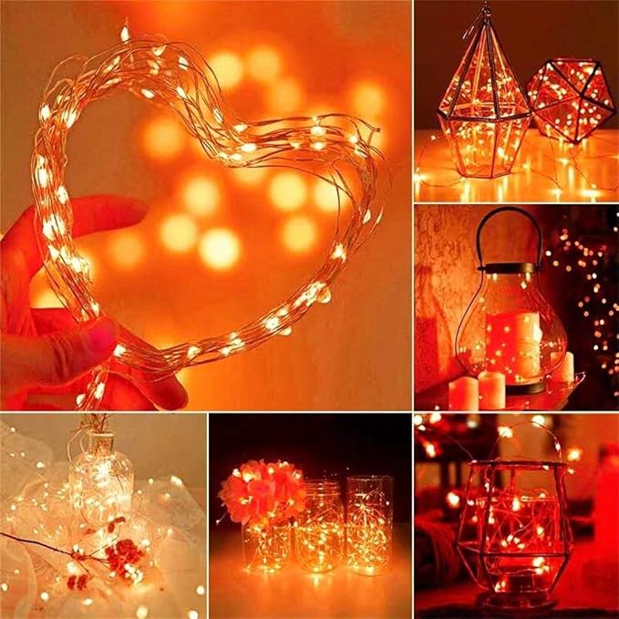 with Timer Function Battery Operated Dewdrop Led Lights,Mini Fairy Lights for Home Parties Christmas/Halloween Holiday Decoration,6 Hours on/18 Hours Off,30 LEDs,10 Feet (Orange, 1)