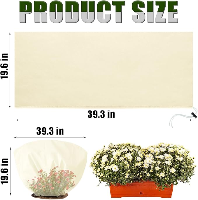 EYNDYN 8 Pcs Plant Covers Frost Protection Bag 39.3" x 19.6" Winter Reusable Plants Jacket with Drawstring Shrub Protection Wraps Bags Frost Blanket for Winter Outdoor Garden Plants