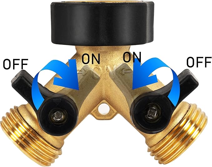 Hourleey 2 Pack Brass Garden Hose Splitter 2 Way, 3/4 Inch Hose Connector Tap Splitter, Hose Y Splitter, Hose Spigot Adapter 2 Valves with 4 Extra Rubber Washers