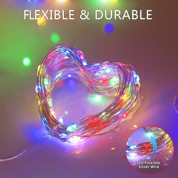 Solar Christmas String Lights Multicolor Outdoor Waterproof 100 LED（2 Pack） 8 Modes Copper String Lights Fairy Lights for Valentine's Day Garden, Patio, Fence, Balcony, Outdoors(Multicolor 2pcs）