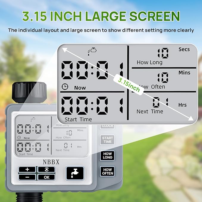NBBX Sprinkler Timer for Garden Hose, Outdoor Watering System with Rain Delay, Manual & Automatic Mode, 1 Outlet
