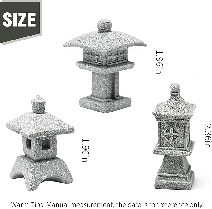 Saihisday 3pcs Miniature Pagoda Statues Japanese Style Pagoda Lantern Asian Decor Square Chinese Pagoda Statue for Zen Garden Indoor Outdoor Decor Micro Rockery Landscape Kit