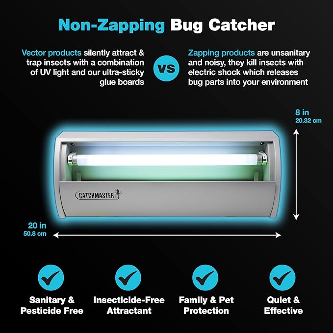 Catchmaster Pro Series Flying Insect Light Trap Replacement Board 5-PK, UV Light Fly Trap Refill, Adhesive Glue Boards, Bug Catcher, UV Lamp Mosquito Catcher, Home & Garage Pest Control