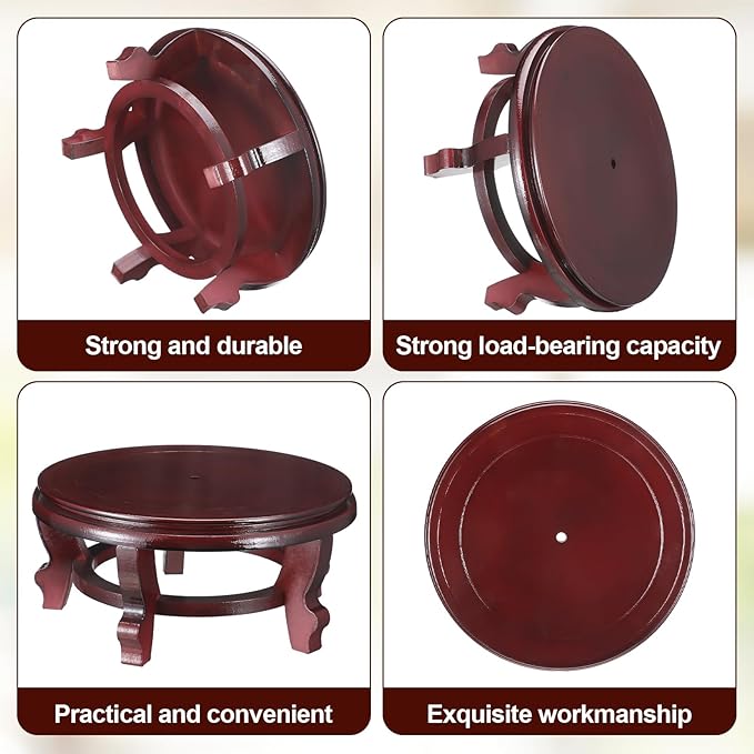10 Inches Wooden Planter Stand Indoor Chinese Vase Fishbowl Display Stands Asian Vase Pot Traditional Stands for Home Indoor Plants Outdoor Decoration