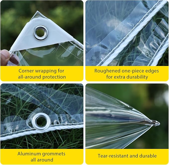 Clear Tarp,10x20FT Clear Tarps Heavy Duty Waterproof 14mil Thicken Clear Tarps with Grommet,Outdoor Garden Rainproof Covering,for Covering Henhouse Porch Canopy Plant Camping