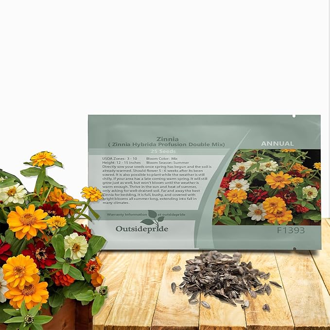 Outsidepride Profusion Double Mix Zinnia Seeds - 25 Pcs Annual, Hardy & Drought Tolerant, Easy to Grow, Flower Seeds for Planting with Daisylike Double Blooms, Ideal for Pollinator Gardens
