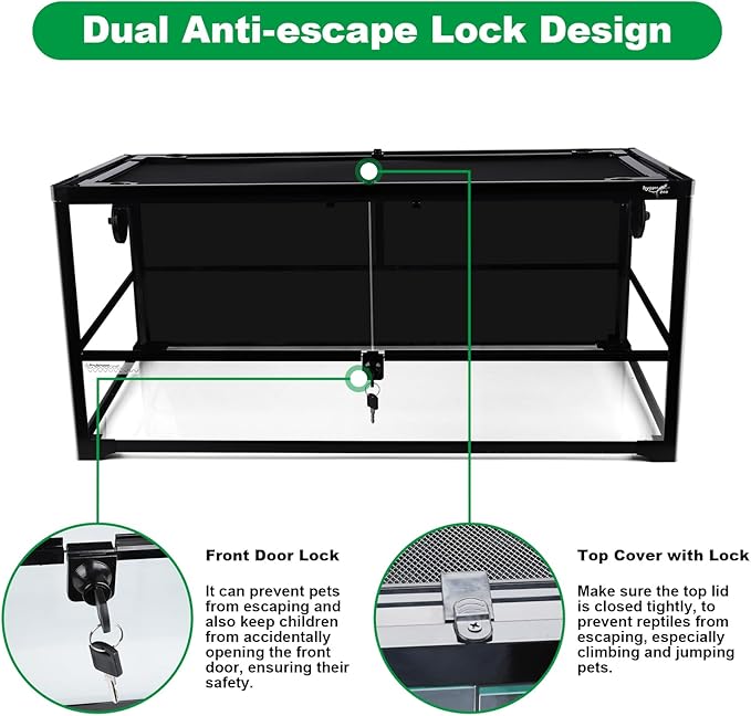 67 Gallon Reptile Tank Large Full Glass Terrarium, Bearded Dragon Tank Front Opening Reptile Enclosure Cage with Anti Escape Ventilated Top Lid for Snake Gecko Lizard Turtle 48''x18''x18''