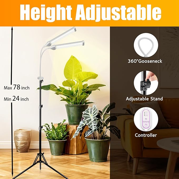 Secefeao Grow Lights for Indoor Plants Full Spectrum, LED Plant Light with Stand, Adjustable Height, Plant Grow Lights with Auto 4/8/12/H Timer for Indoor Tall Plants(210 LEDs-White)