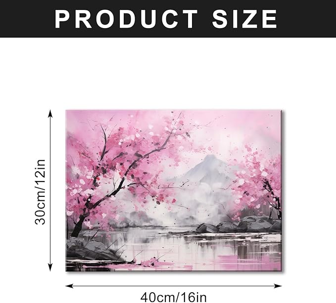 FUNHUA Flower Canvas Wall Art Pink Cherry Blossom Watercolor Picture Print Stretched And Framed For Modern Home Decor Ready To Hang 12"x16" Framed