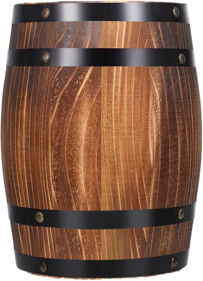 Oak Barrel Decoration Wooden Planter Rustic Wine Barrel Prop 8.2 Inch Antique Style Beer for Home Patio Garden Decor