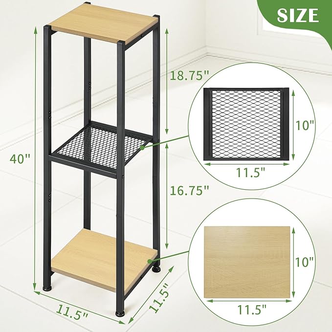 Dipion Extra Tall Plant Stand Indoor,40 Inch Plants Stands,3 Tier Metal Plant Stand with Heavy Duty Wood and Metal Mesh Shelf,Yellow Oak and Black