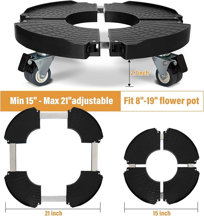DOFIMATE 2 Pack Rolling Plant Stand with Wheels,15-21’’Adjustable Heavy Duty Plant Caddy with Wheels for Indoor Outdoor Planter Dolly Lockable