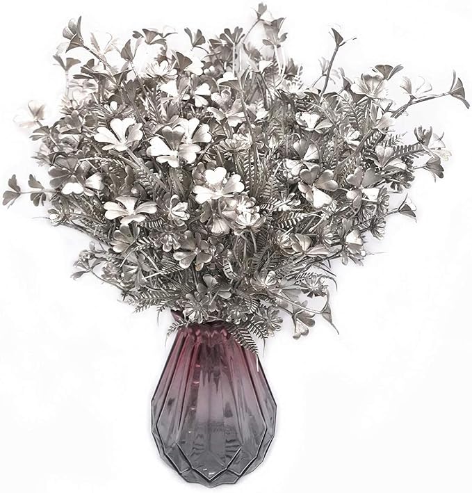 PASYOU Christmas Artificial Plants Decoration, Plastic Grass Faux Shrubs Simulation Flower Leaves Indoor Outdoor Home Garden Planter Filler Party Hotel Verandah Wedding DIY Decor - Silver 2 Pack