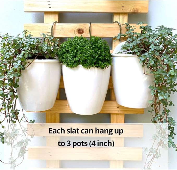 ShopLaLa Wooden Wall Planter - 2 Pack Wall Hanging Planters for Indoor Plants Ladder Wall Mount Natural Wood Holder Flower Pots Vertical Living Balcony Unique Large Green Plant Decor 23.6" (60cm)