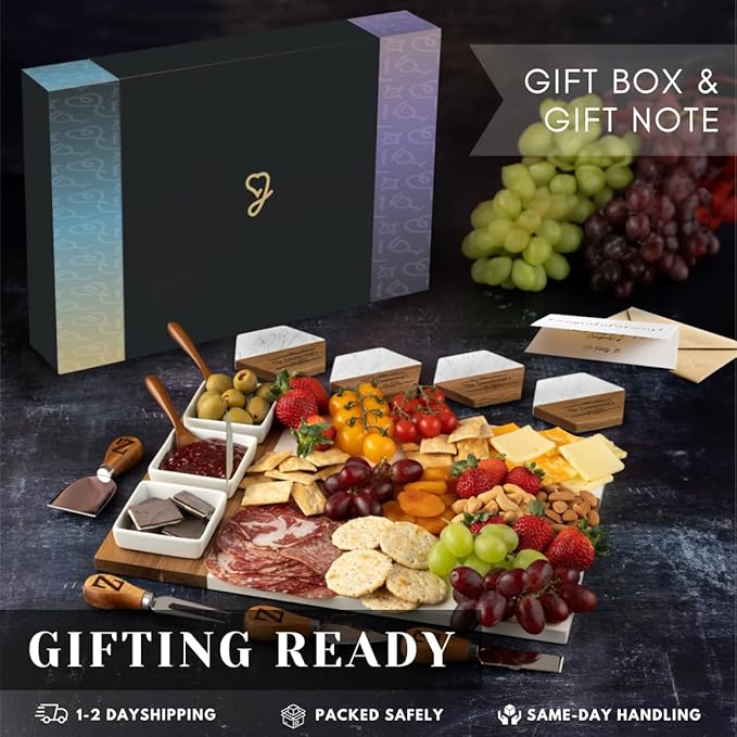 Personalized Charcuterie Board Set, Custom Engraved Marble Cheese Board with Knife Set, Wedding Gift for Couples, Monogrammed Bridal Shower & Housewarming Gift