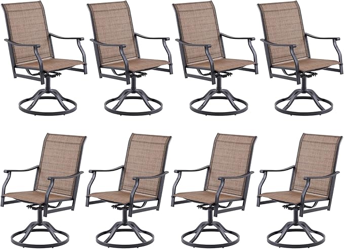 Soohow Swivel Outdoor Dining Chairs Set of 8, Patio Swivel Dining Chair with Textilene Fabric, Outdoor Metal Armchair All Weather Resistant, Ergonomic Comfort, Perfect for Patio, Backyard, Balcony