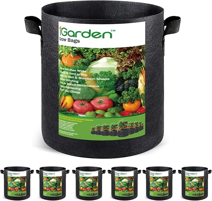 Grow Bags Tall, 5 Gallon Grow Pots 6 Pack with Handles, Heavy Duty 280G Thickened Nonwoven Fabric Plant Bag for Vegetables, Black